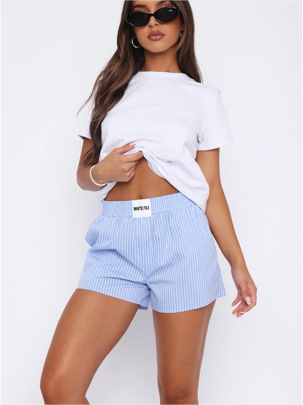 White Fox Wasting My Time Blue Stripe Boxer Shorts